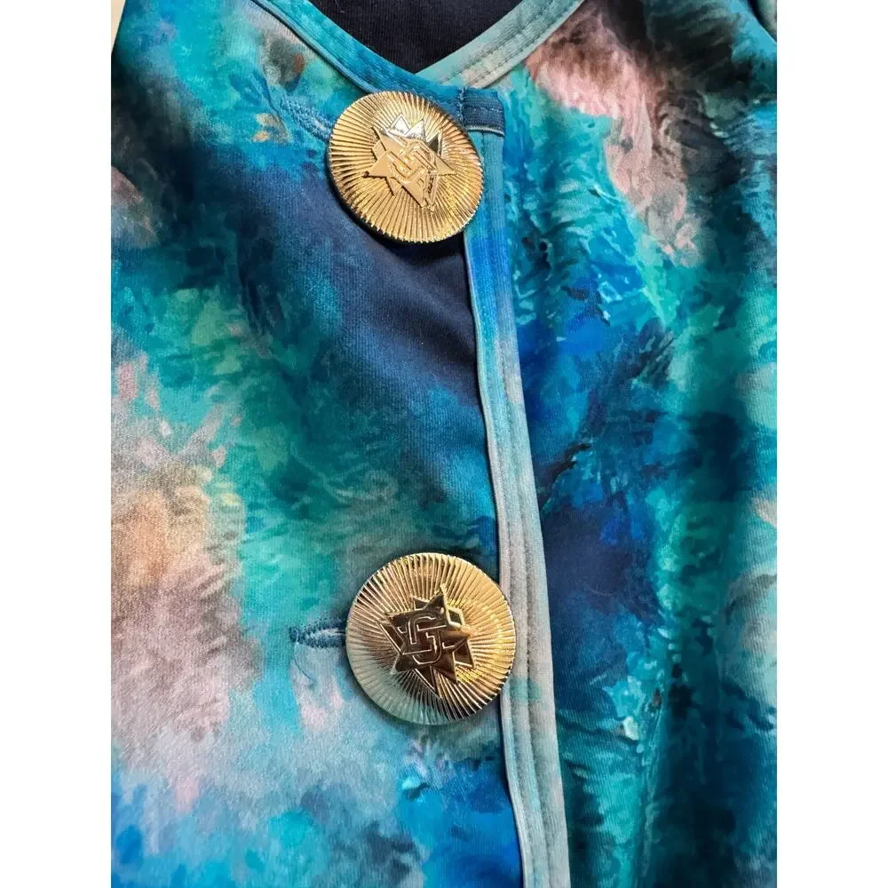 Hadia Ghaleb | NWT Modest Luxury Long Sleeve Swim Top Icing Watercolor Blue Sm